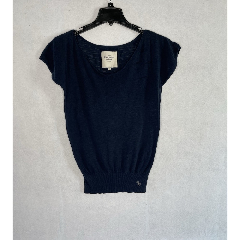 Y2K Vintage Abercrombie and Fitch Navy Blue rolled neckline Small short sleeve